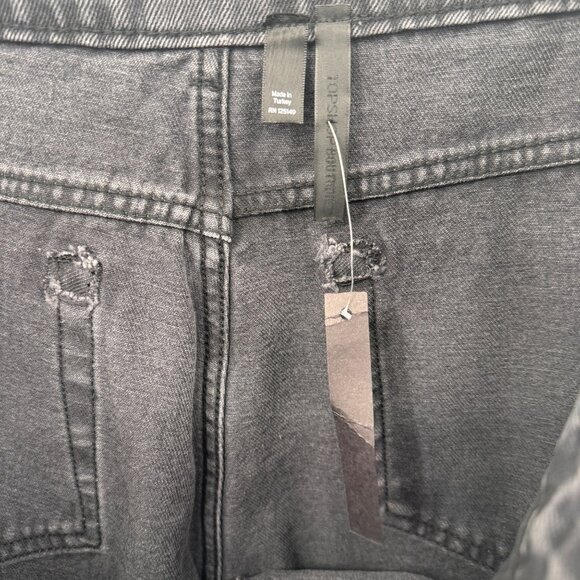 Topshop High Rise Straight Leg Plus Jeans Womens 16 Black Cotton Raw Hem NEW - Picture 5 of 9